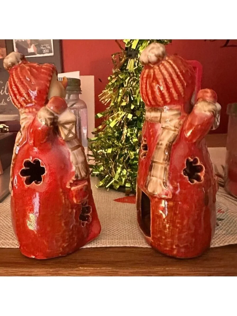 Snow Woman 2 Christmas Holiday Ceramic Tea Light Candle Holder Decor
